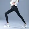 Calça Preta Tubarão de Cintura Alta, Nova Coleção de Outono Elástica Tamanho Plus com Forro de Fleece Calça Mágica para Mulheres, Calça Skinny Lápis para Roupa Externa