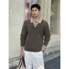 Suéter de tricô de duas peças estilo retrô com gola polo para homens, perfeito para outono e inverno, oferecendo um visual sofisticado e descontraído com um corte solto e oversized.