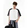 Camiseta de rayas de colores de alta calle manga corta hombre verano top T moderna holgada joven canalla guapo manga corta