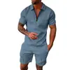 Conjunto de Polo con Cremallera de Moda Europea, Americana y Asiática Transfronterizo para Hombre, Polo Casual Estampado en 3D, Pantalones Cortos Casuales