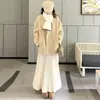 Falda de Lana Plisada Fina Color Crema para Mujer, Nueva Falda de Cintura Alta Línea A Adelgazante de Longitud Media Otoño e Invierno 2026