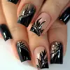 Uñas Vestibles Estilo Llama Negra y Dorada, Estilo Corto, Efecto Iluminador, Piezas de Uñas Vestibles Desmontables Venta al por Mayor