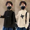 Y2195 # Camiseta Básica de Veludo com Gola Alta Meia-Manga para Meninos 2025 Novo Estilo Primavera e Outono Tops de Desenho Roupas Infantis