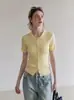 Suéter de Punto de Manga Corta con Cuello Polo Estilo Francés para Mujer, Nueva Moda de Verano, Cárdigan Corto Adelgazante y Versátil 603