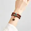 Popular Madera de Durazno Vieja de Taishan Pulsera de Loto de Doble Círculo de Buena Suerte de 8 mm para Hombres y Mujeres, Pulsera Artesanal Cultural, Suministro para Transmisión en Vivo