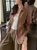 Estilo Old Money Camisa de Lino Rayada Tejida por Color para Mujer Otoño/Invierno 2026 Nuevo Simple Perezoso Manga Larga Top de Temperamento para Vestir en Capas