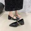 Sapatos Mary Jane Pontudos de Uma Tira Fashion com Saias Salto Bloco Sapatos Individuais Femininos Outono 2026 Versátil para o Trabalho Sapatos Femininos