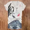 Roupas femininas transfronteiriças, blusa casual de manga curta com decote V e estampa digital 3D de peixe dourado em aquarela, pedido mínimo de uma peça