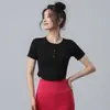 Camiseta de Manga Curta Bodysuit Esportivo de Secagem Rápida para Corrida Yoga Pilates Treinamento Fitness Feminino Gola Redonda Verão