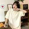 Camiseta de algodón puro de peso pesado, manga corta, de moda, talla grande, para niñas, corte holgado, estilo universitario de verano, top de manga media con cuello polo