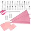 Kit de decoração de bolo com 34 peças Bico de aço inoxidável com 24 cabeças 2 Sacos de confeitar rosa em TPU de 12 polegadas 1 conjunto de espátulas