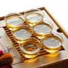 Copo Pequeno de Chá Kung Fu Resistente ao Calor, Copo de Jade Espessado Anti-Queimadura, Copo de Mestre, Copo Pequeno Transparente com Padrão de Flores para Degustação