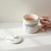 Taza de Oficina de Porcelana Blanca Moji con Tinta Pintada a Mano de Bambú con Tapa Taza de Té de Cerámica Taza de Agua Personal para Oficina y Hogar