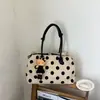 Bolsa de Lona Tipo Coreano de Gran Capacidad con Múltiples Compartimentos para Mujer, Bolso de Hombro de Lino de Gama Alta con Lunares, Bolso de Hombro de Lona Versátil para el Trabajo