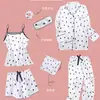 Pijama Delgado Estilo Ins Transfronterizo de Comercio Exterior para Mujer, Conjunto de Siete Piezas para Primavera y Otoño, Ropa de Casa con Patrón de Grulla, Pijama Delgado para Todas las Estaciones