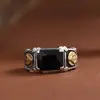 Anillo de plata de ley S925 con incrustaciones de circonita sintética y diseño vintage de Golden Deer King para hombre.