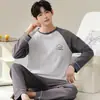 Pijama masculino, estilo primavera e outono, manga longa, calça longa, gola redonda, pulôver, algodão, simples, casual, pode ser usado fora de casa, conjunto para casa