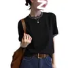 Camisa Elegante de Manga Curta com Patchwork de Renda Preta Estilo Francês 2026 Verão Pulôver Top Estiloso para o Trabalho Blusa Rejuvenescedora