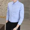 Recomendação popular: Camisa de manga longa estilo business casual com botões e colarinho listrado claro e escuro