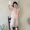 Conjunto de Verano para Niñas 2026 Nuevo Elegante Chaleco Estilo Chino y Pantalones de Pierna Ancha Conjunto de Dos Piezas Hanfu para Niños
