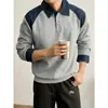 Camisa polo de alta gama con retazos en el cuello para hombre, ropa de otoño, diseño elegante y moderno, top de manga larga, camiseta, camiseta básica