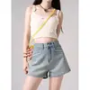Shorts de Mezclilla de Color Claro Estilo Americano para Mujer, Estilo Delgado de Verano, Nuevos 2026 de Cintura Alta Sueltos Adelgazantes Hot Girl de Línea A Hot Pants