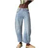 Venda Direta de Fabricante Transfronteiriça Jeans Tendência Retro Americano Verão 2025 Novo Solto Lavado Wide-Leg Calça Longa