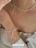 Gargantilla con lazo de plata importada, perla Shijia, dulce hada súper elegante, collar de cadena de clavícula que combina con todo para mujer