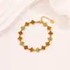 Pulseira de Contas de Zircônia Colorida de Alta Qualidade para Mulheres Marca Tendência Transfronteiriça de Moda Pulseira de Aço Titânio Versátil Pulseira de Trevo de Quatro Folhas