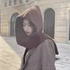Xale Estilo Coreano com Capuz de Tricô Atmosférico Chapéu de Inverno Quente e Cachecol Integrados Proteção de Orelha de Tricô Chapéu de Lã