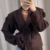 Amazon Outono Inverno Novo Estilo Moda Europeia Americana Transfronteiriça Blazer de Terno Versátil Solto com Cadarço Afunilamento da Cintura Emagrecimento Renda Feminino