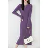 Suéter de Lã Pura Outono e Inverno Feminino Emagrecedor Malha Saia Cauda de Peixe Vestido Espesso Gola Redonda Comprimento Médio Acima do Joelho Saia Longa