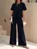 2026 Conjunto Casual de Moda Transfronteriza Europea y Americana de Amazon, Color Sólido, Top con Pantalones de Pierna Ancha