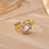 Anillo de Camelia con Perla de Agua Dulce Natural, Fresco y Dulce, Anillo Abierto de Moda de Alta Gama, Anillo Ajustable Romántico y Suave