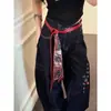 Lenço de Seda Vermelho Cinto Fino Feminino Retro Americano Hip-Hop de Alto Padrão Sexy Decoração de Cinto com Corrente para Cintura de Jeans