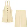 Atacado transfronteiriço 2026 estilo europeu e americano moda casual justo top de amarrar no pescoço de abotoamento simples + conjunto de shorts para mulheres 260636