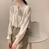 Camisa Feminina com Laço Estilo Coreano e Japonês, Design de Outono de Manga Longa, Top Único de Chiffon, Luxo Leve, Vestuário Formal Profissional de Alta Qualidade