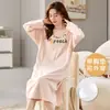 En stock en tiendas físicas: Pijama de otoño e invierno para mujer con almohadillas en el pecho, bata de manga larga de algodón elástico, dulce y adecuada para usar en casa