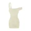 Vestido Sexy de Uma Alça com Bojo para Mulheres, Design de Verão, Estilo de Nicho, Ajustado na Cintura, Emagrecimento, Vestido Curto Bodycon