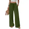 Calça Larga Casual de Verão com Cordão na Cintura Texturizada para Mulheres, Corte Solto com Bolsos Grandes, Caimento Fluido, Perna Reta Longa