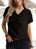 Ropa de Mujer para Exportación Primavera y Verano 2023 Amazon Wish Transfronterizo Nuevos Tops Europeos y Americanos Color Sólido Casual Moda Manga Corta Mujer