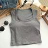 Tk Cross-Border Temu Fábrica Especializada en Chalecos de Cuello Cuadrado para Mujer para Usar Afuera y Adentro con Almohadillas en el Pecho y Copas Fijas Tops Cortos de Base