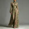 Vestido Maxi Chiffon Estampado Floral Verde Estilo Europeu e Americano Transfronteiriço da Amazon 2026 Cintura Marcada com Pregas Barra Larga Vestido Fluido