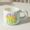 Taza de Tulipán de Estilo Ins de Buen Aspecto para Niñas, Linda Taza de Cerámica con Tapa y Cuchara, Taza de Café para Pareja para el Hogar