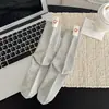 Calcetines de tela de doble costura hasta la mitad de la pantorrilla para mujer, otoño e invierno, color liso, sencillos, resistentes, estilo académico, algodón peinado, estilo japonés, calcetines de algodón holgados