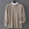 Suéter de Lana 100% Pura con Cuello Redondo para Hombre Amazon Simple Versátil Cálido Jersey de Punto Capa Base Engrosada Cálido