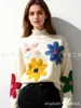 Amazon Aliexpress 2026 Novo Suéter Colorido Pequeno Floral Estilo Europeu e Americano para Mulheres com Bordado Pesado Tricô Pulôver para Mulheres