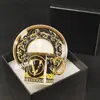 Taza de Café con Platillo Estilo Europeo Transfronterizo Retro Creativo Cuerpo Recto Pequeño Mango Dorado para Uso Doméstico Traje de Taza de Café Exquisito de Gama Alta