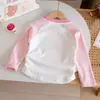 Camiseta Raglan Color Block de Outono Fina de Manga Longa com Desenhos para Meninas, Bebês e Crianças Pequenas, Roupa Casual com Desenhos, Camiseta da Moda