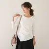 Camiseta básica de punto trenzado irregular de cuello redondo de forro polar, manga larga, otoño e invierno, con forro polar, más grosor, ropa interior elegante, camiseta, top ajustado